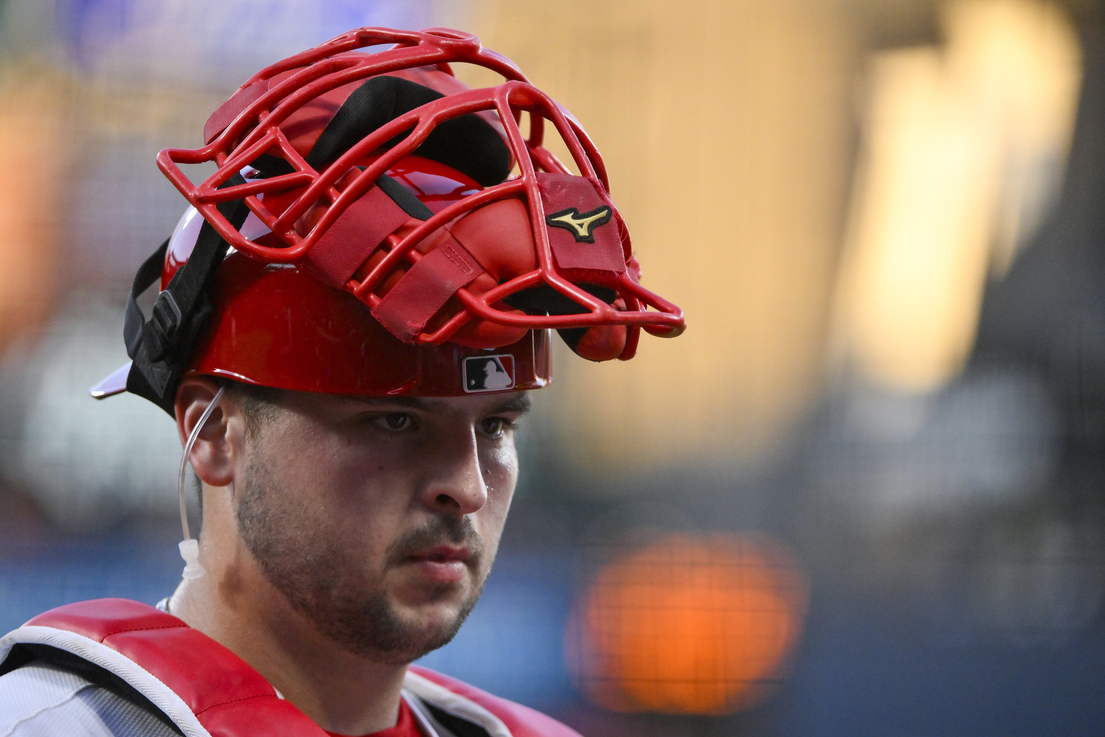 Cards taking a look at Crooks behind the plate
